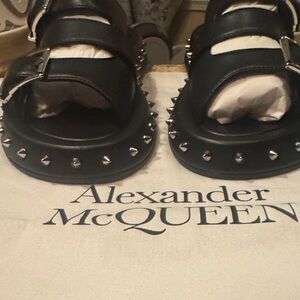 Alexander McQueen Black Sandals with Silver Spikes